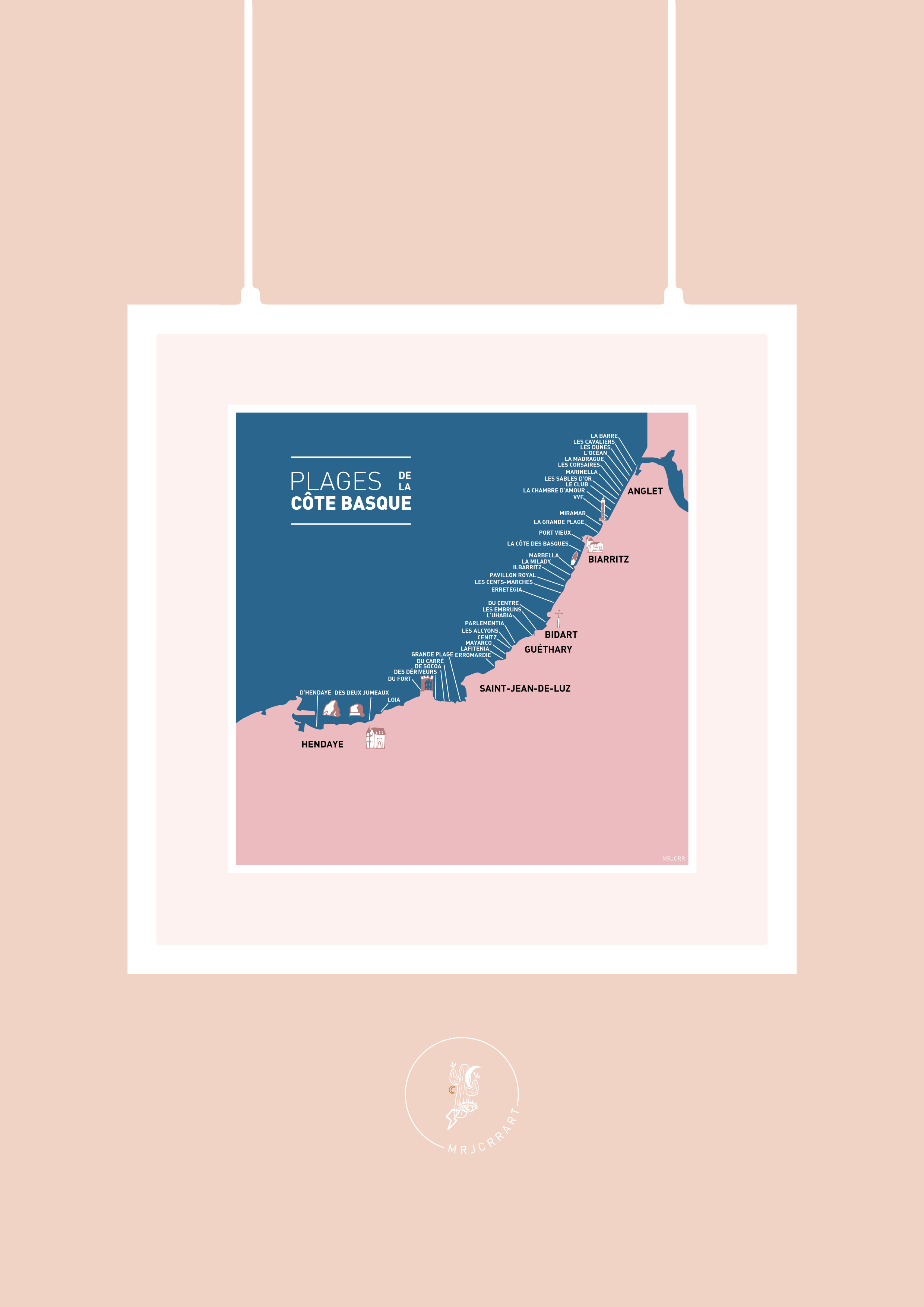 Mrjcrrart - Wholesale Postcard - Map of the Beaches of the Basque Coast0