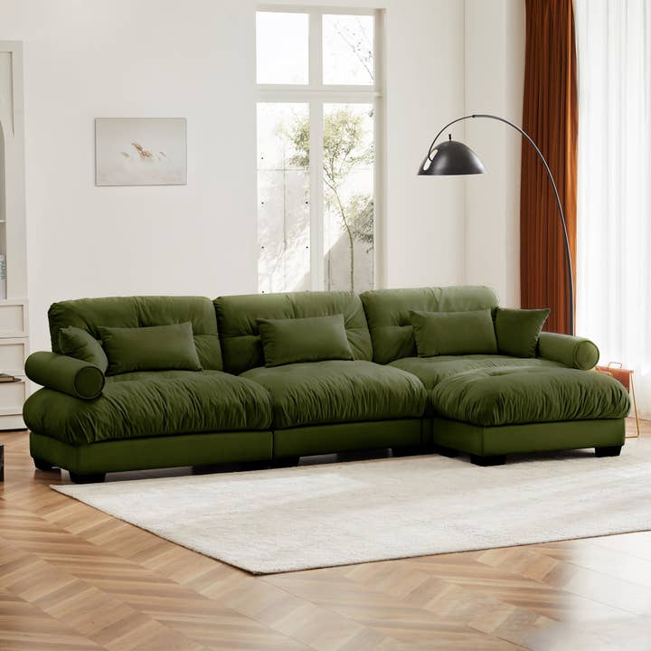 Oversized Olive Green Velvet Sectional Sofa with Ottoman for wholesale by 39F Inc.