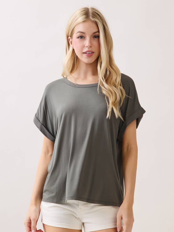 Solid Crew Neck Short Sleeve Top - VT31048 for wholesale by Final Touch