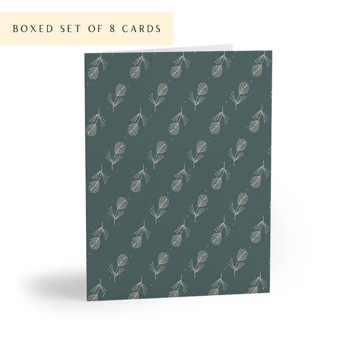 Pine Green Holiday Greeting Cards, Boxed Set 8 for wholesale by H.macdo Paper Co.