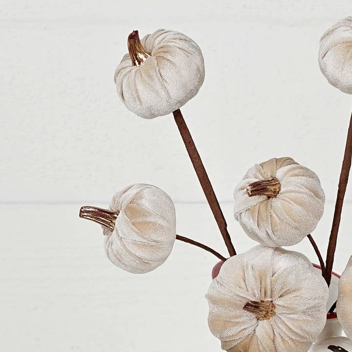 Impressive Enterprises, Inc. - Wholesale Artificial Flowers - 31353-15in Pick-Velvet gold stem mini pumpkins-Champagne
