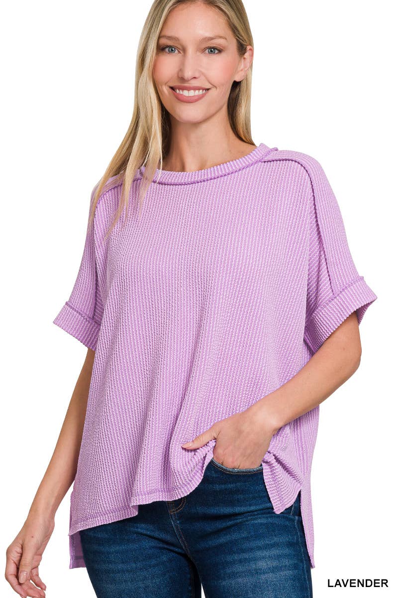 42POPS – wholesale Stickad topp - Dam – .Corded Rib Kortärmad Topp med Rå Kant24