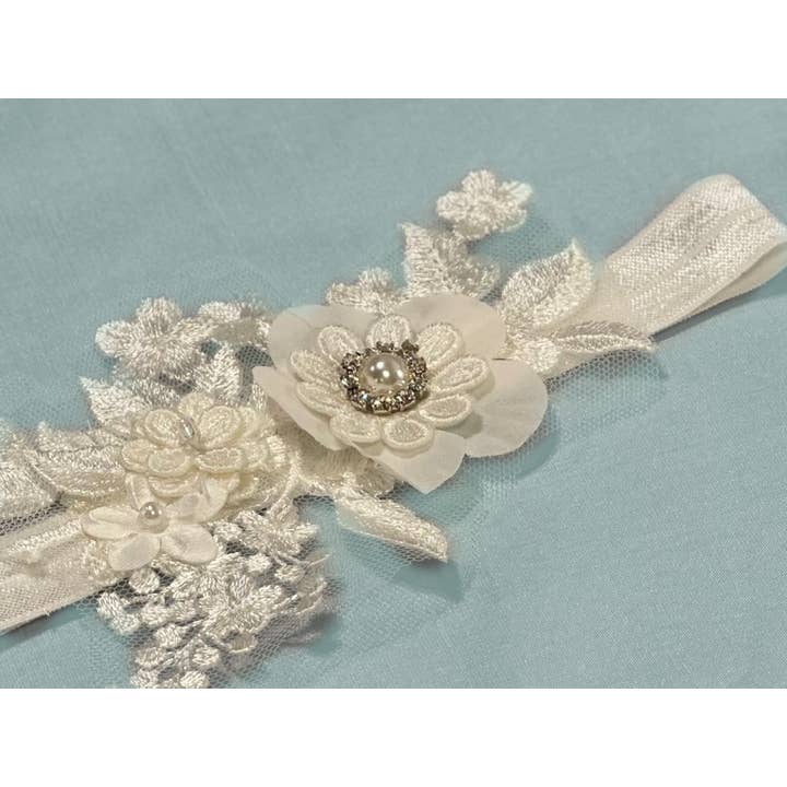 Embroidered Net Lace Garter Accented W/Flowers And Beading for wholesale by Simply Charming