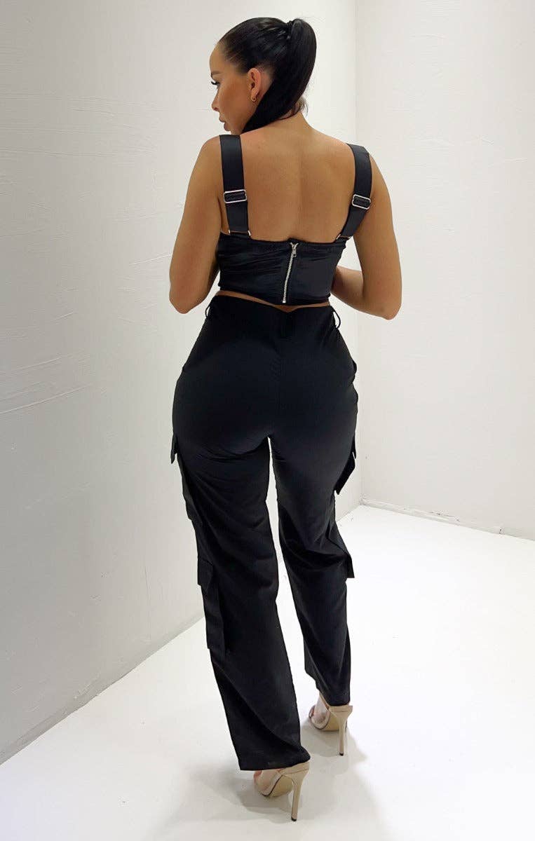 Femme Luxe - Wholesale Corset - Women's - Black Satin Cup Detail Sweetheart Corset Top - Maci0