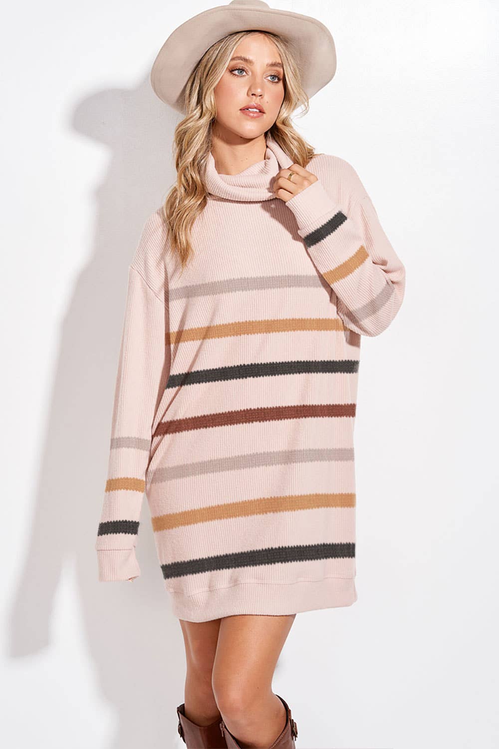 Phil Love - Vente Robe – femme - T913G9925A - Robe tunique rayée à col roulé0