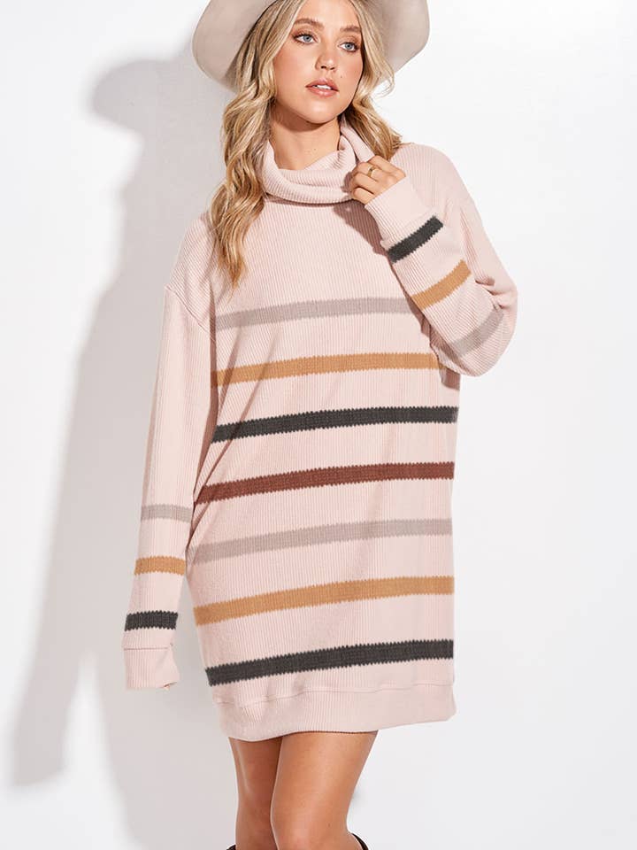 Phil Love - Wholesale Dress - Women's - T913G9925A - Striped Turtleneck Tunic Dress9