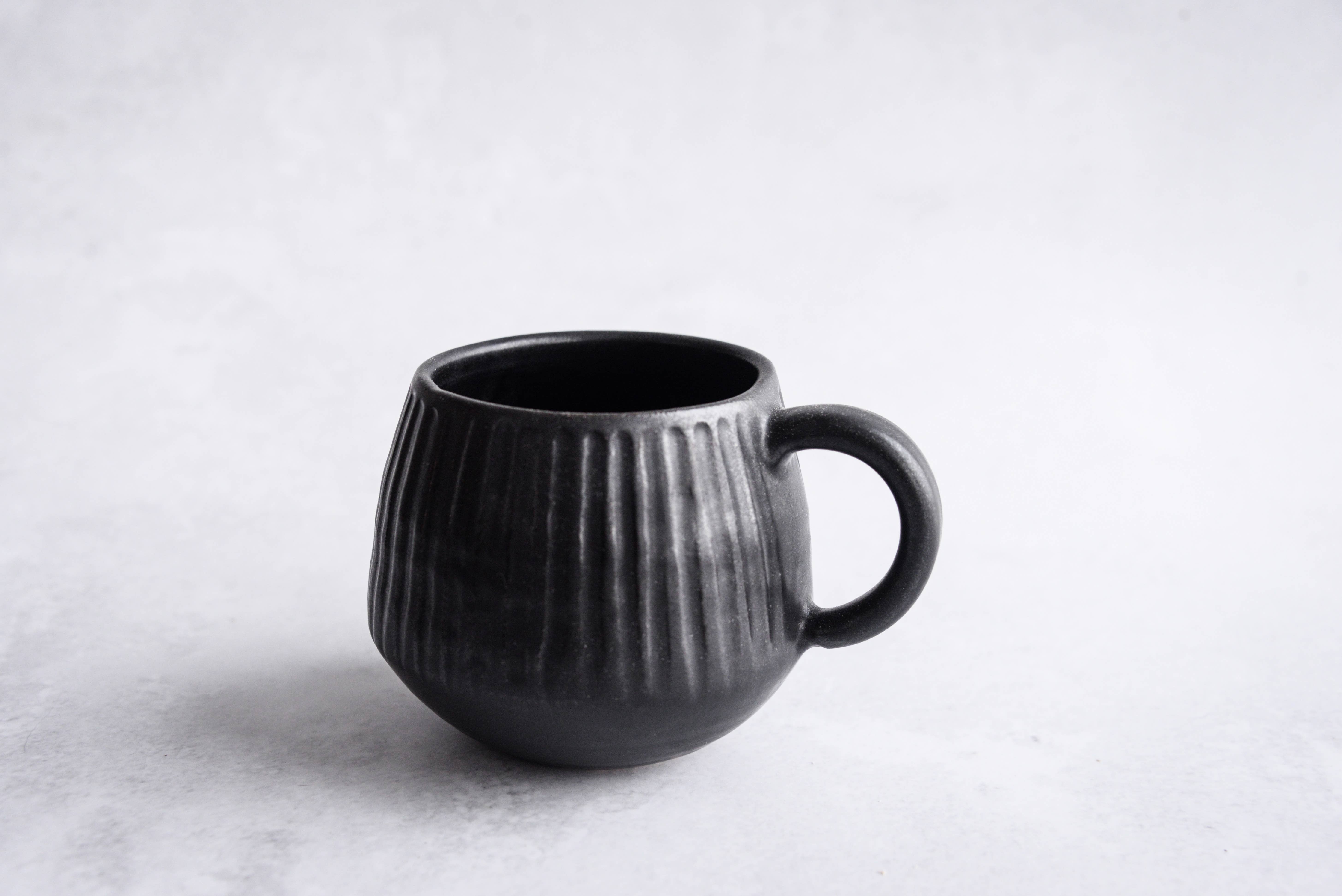 LAIMA CERAMICS (SIA Radosa Apvieniba Spares) - Wholesale Coffee Mug - STONEWARE grey black handmade carved mug minimalist1