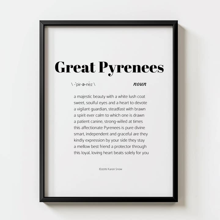 Great Pyrenees Dog Poetry Print, 8x10 Art Print for wholesale by Quill & Keepsake