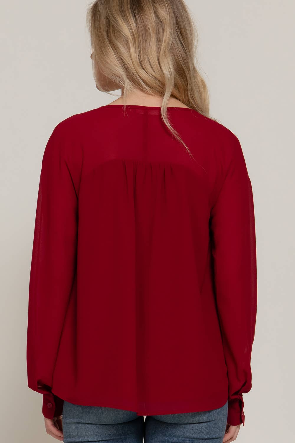 Active Basic | Active USA - Wholesale Blouse - Women's - Long Sleeve Round Neck with Hidden Placket Chiffon Blouse7