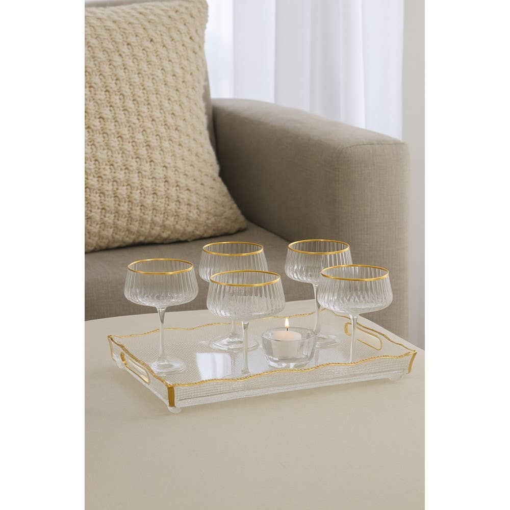 AULICA - Wholesale Serving Tray - Rectangular tray with gold edge in glass 38x17.5x9.5cm1