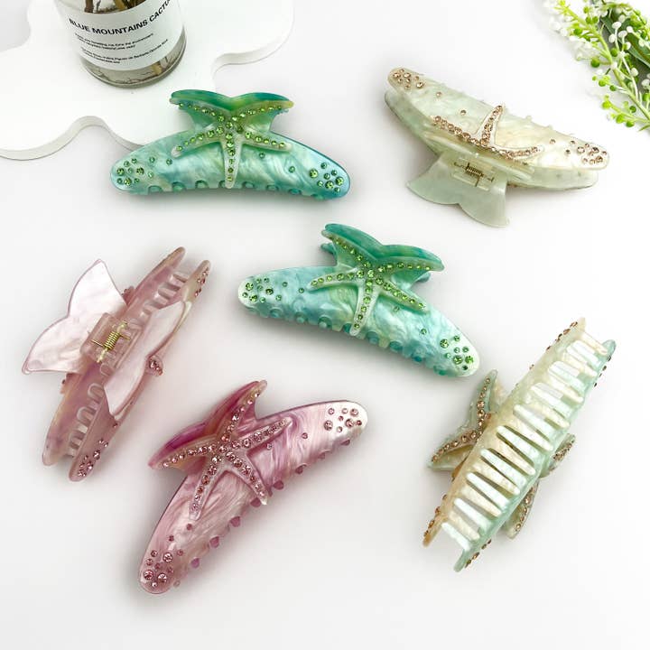 mildstyles – Clips para cabelo - Mulher por atacado – Gancho de Cabelo com Gradiente de Cores, Estrela-do-mar, Pedrarias e Meia-lua3