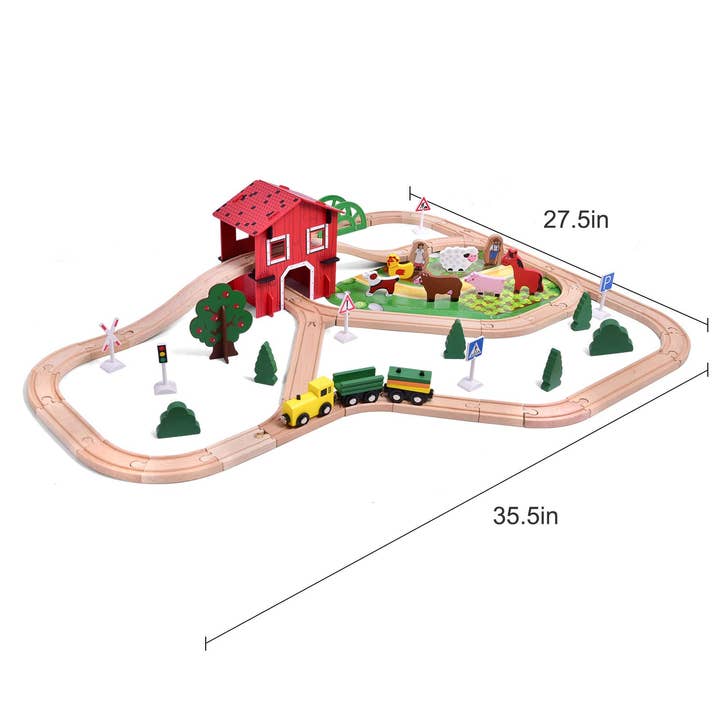 Fun Little Toys - Wholesale Toy Set - Kids - 77 Pieces Wooden Farm & Tractor Play Set