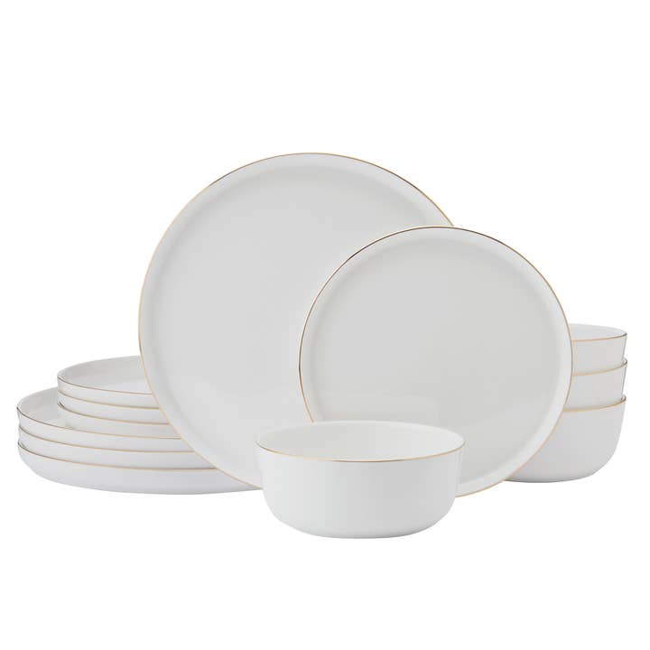 White Mikasa Samantha Gold 12Pc DW Set Bone, Brown Box Pkg for wholesale on Faire