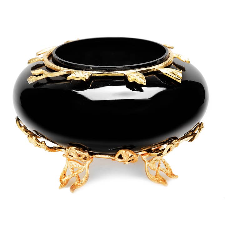 CLASSIC TOUCH DECOR INC. - Wholesale Decorative Plate/Dish/Bowl - Black Glass Bowl With Gold Detail