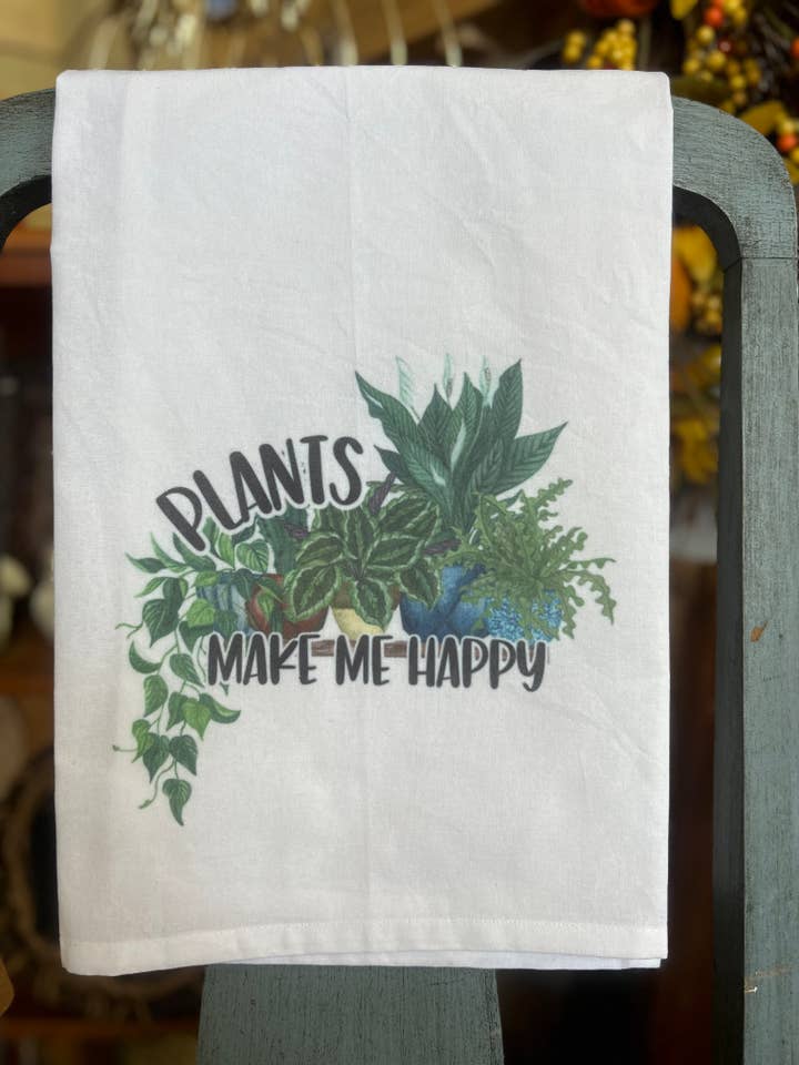 torchon de cuisine « les plantes me rendent heureux » pour la vente par DejaVu and New