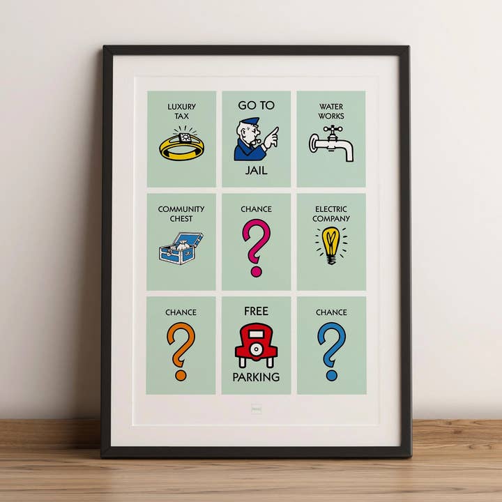 Plakat - Ikonen eines kapitalistischen Spiels (A4) für den Großhandel von Orcaz Designs