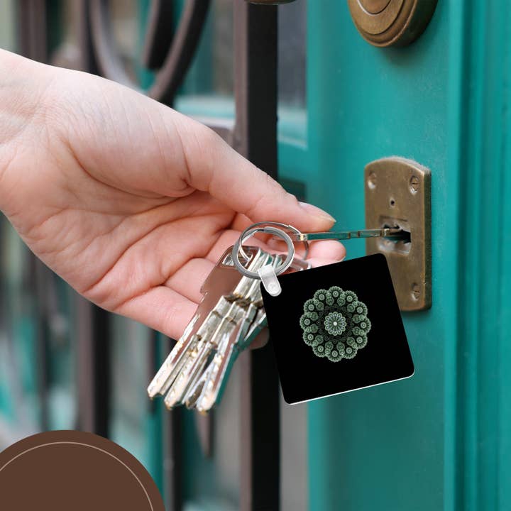 3dRose - Wholesale Keychain - Unisex - 3dRose, Image of Fractal Green Mandela On Black, Key Chain5