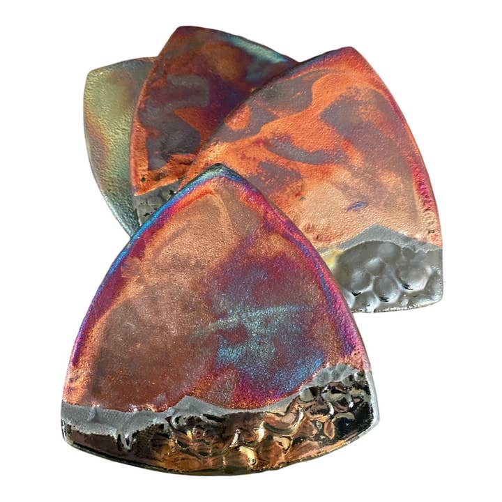 Coaster Sets in Rainbow Raku for wholesale by Lickin Flames