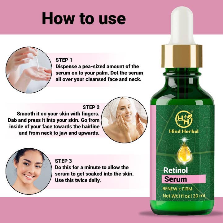 Hind Herbal – Soro facial por atacado – Conjunto de 3 sérum de retinol de ácido hialurónico Hind Herbal Vitamina C 3