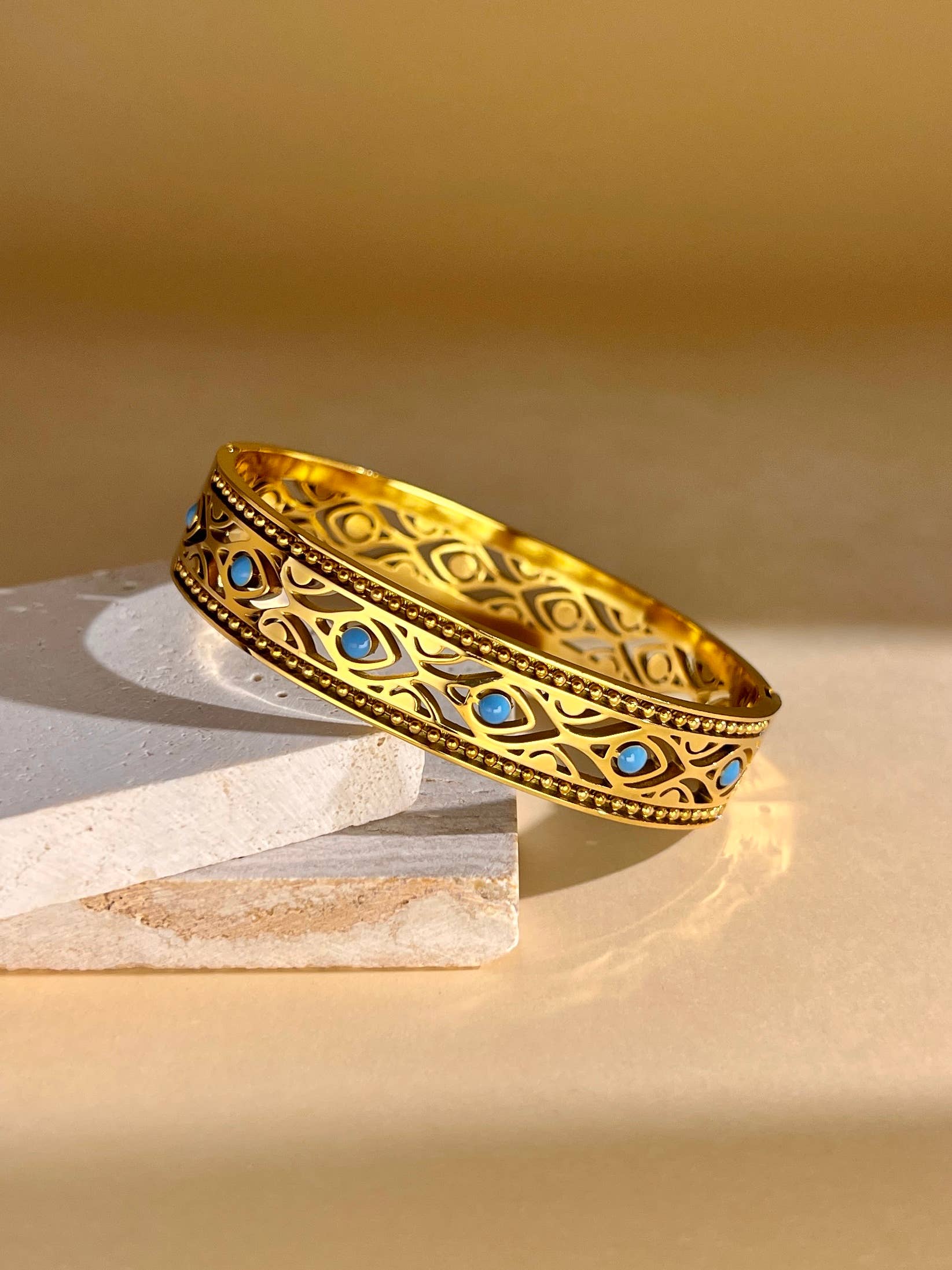 COSMOS - Wholesale Cuff Bracelet - Stainless steel cuff bracelet with turquoise stone0