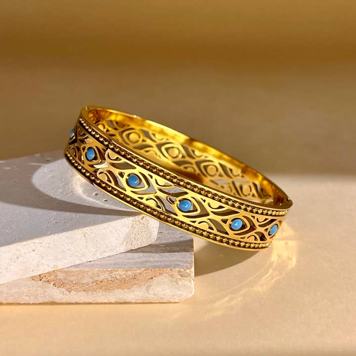 COSMOS - Vente Bracelet manchette - Bracelet en acier inoxydable manchette avec pierre turquoise0