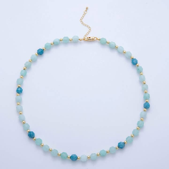 16K Gold Filled Blue Aquamarine Multifaceted Gemstone Bead 17.5 Inch Handmade Necklace | WA-332 for wholesale by Aim Eternal