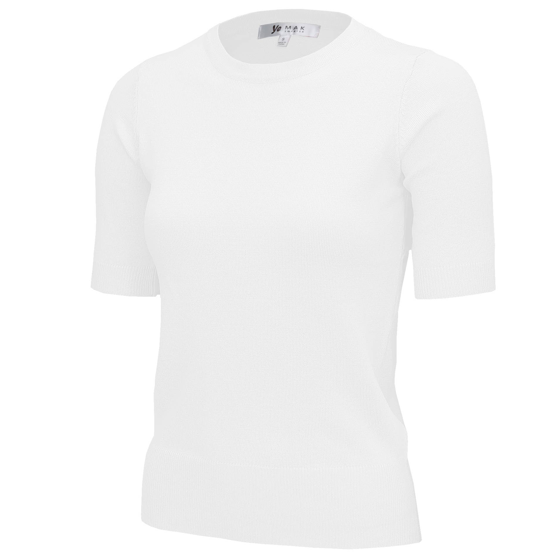 Mak – Engroshandel Strikket top - Dame – Halv-ærmet Crewneck Letvægts blød pullover Tee MK3664Y76