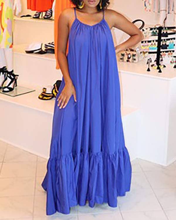 Queen Fashion - Vente Chemisier – femme - robe longue froncée sans manches à col en V6