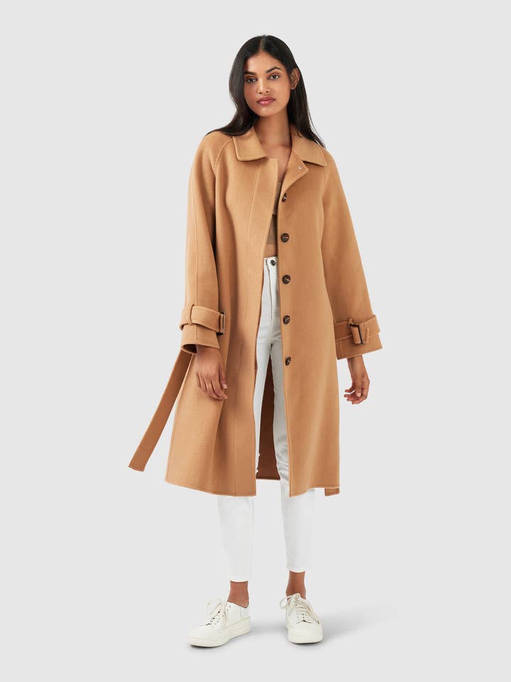 Shore To Shore Belted Wool Coat - Camel for wholesale by belle & bloom