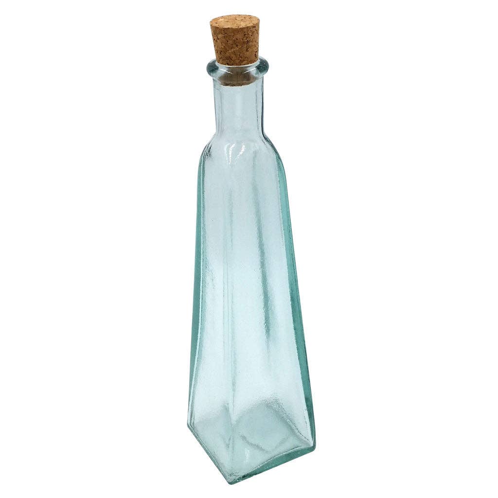 Kitchen Supply Wholesale - Wholesale Oil/Vinegar Dispenser - Green Glass Pyramid Bottle with Cork - 10 oz Capacity1