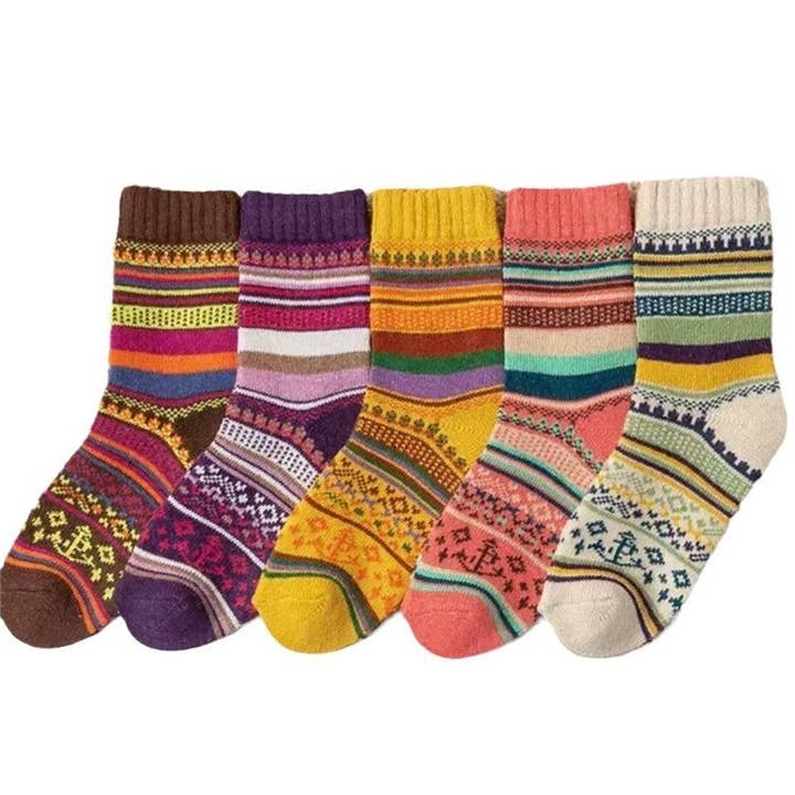 Calzini da donna caldi e colorati stampati per la vendita all'ingrosso da parte di Sheer Trend