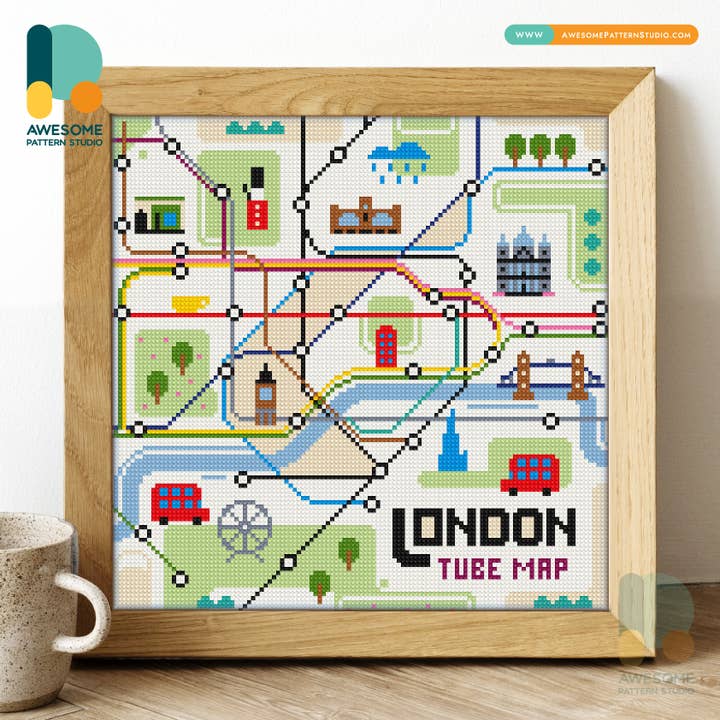 Plan du métro de Londres DS3172, Kit de peinture au diamant - 120x120 pour la vente par Awesome Pattern Studio