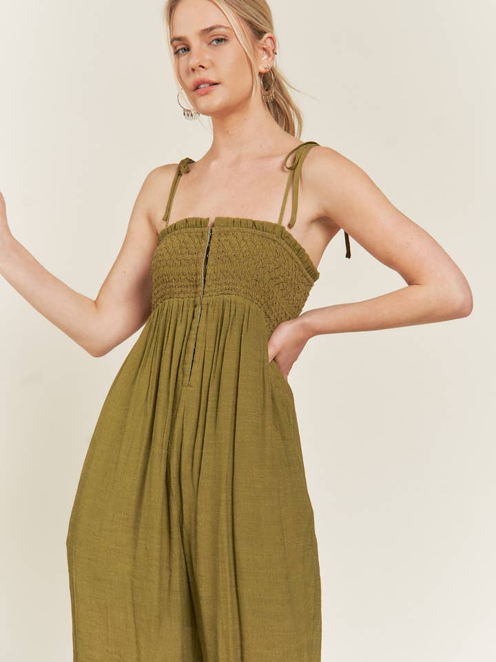 JADE BY JANE - Wholesale Jumpsuit - Women's - SMOCKED TIE STRAP JUMPSUIT JJS5014