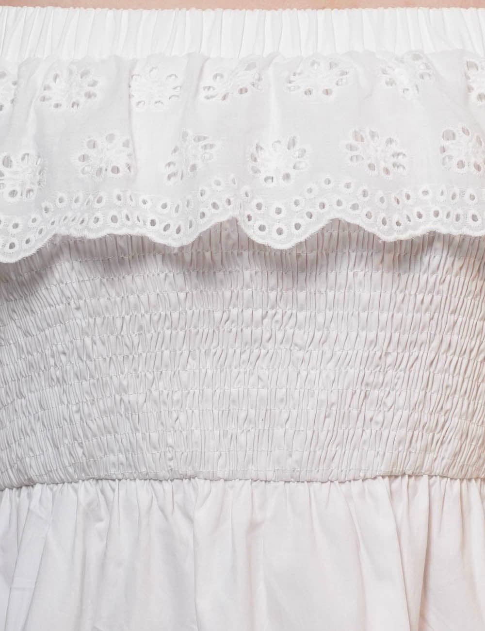 Blanc Robe Midi Épaules Dénudées à Œillets Floraux pour Femmes SKD50298 en vente sur Faire6