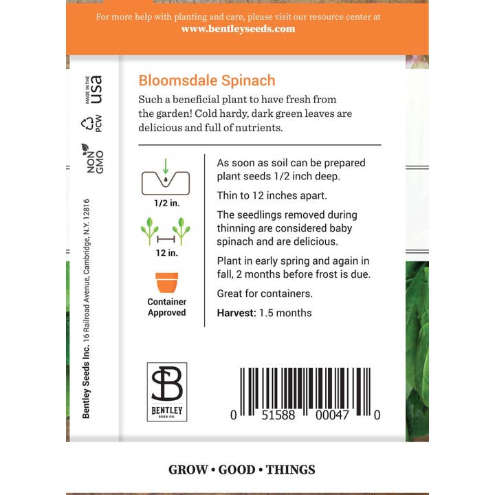 Bentley Seed Co. - Wholesale Plant Seeds - Spinach-Bloomsdale
