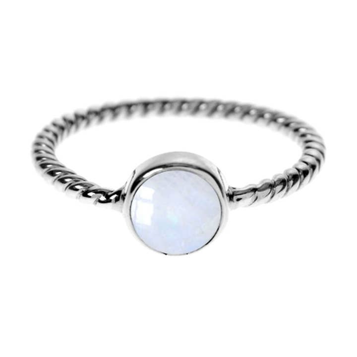Catalina rainbow moonstone rope band ring for wholesale by Kali Ma Designs - Sterling Silver Jewellery