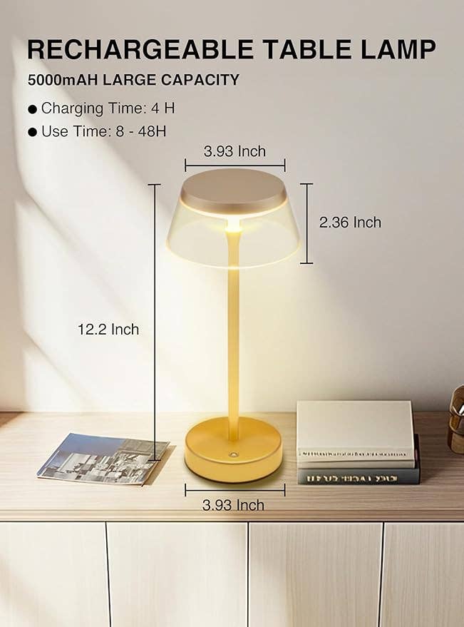 LivingTaste Home Inc - Vendita all'ingrosso Lampada da scrivania/d'accento - Lampada dorata ricaricabile portatile da tavolo senza fili3