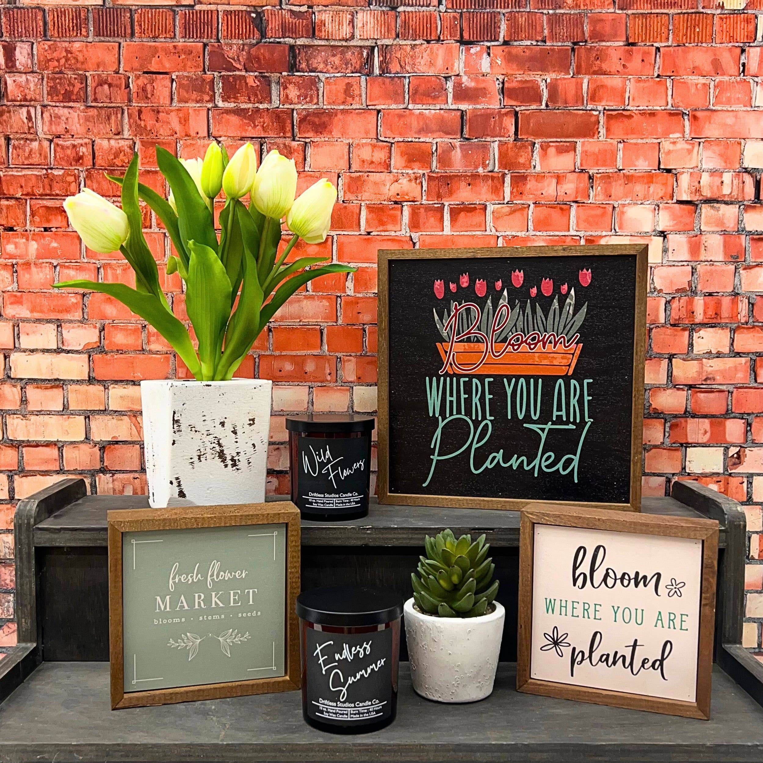 Driftless Studios - Vente Pancarte - Panneau de jardin « Bloom where you are planted », 6 x 6 pouces, décoration printanière1