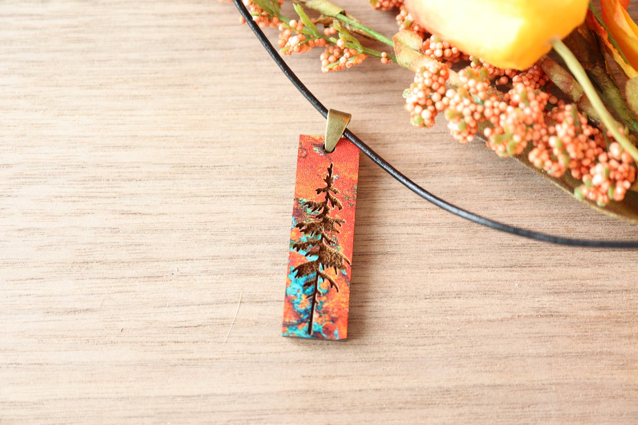 Nine Mile Creative - Wholesale Pendant/Charm Necklace - Patina Pine Wood Pendant Necklace Minimalist Gifts4