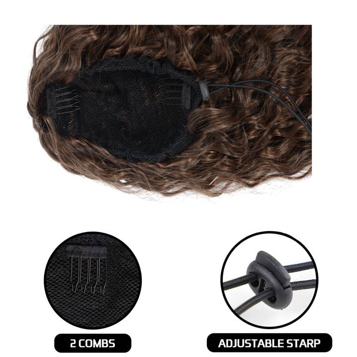 AK Brand - Wholesale Hair extensions - 22" Long Curly Black Drawstring Ponytail Extension for Women14