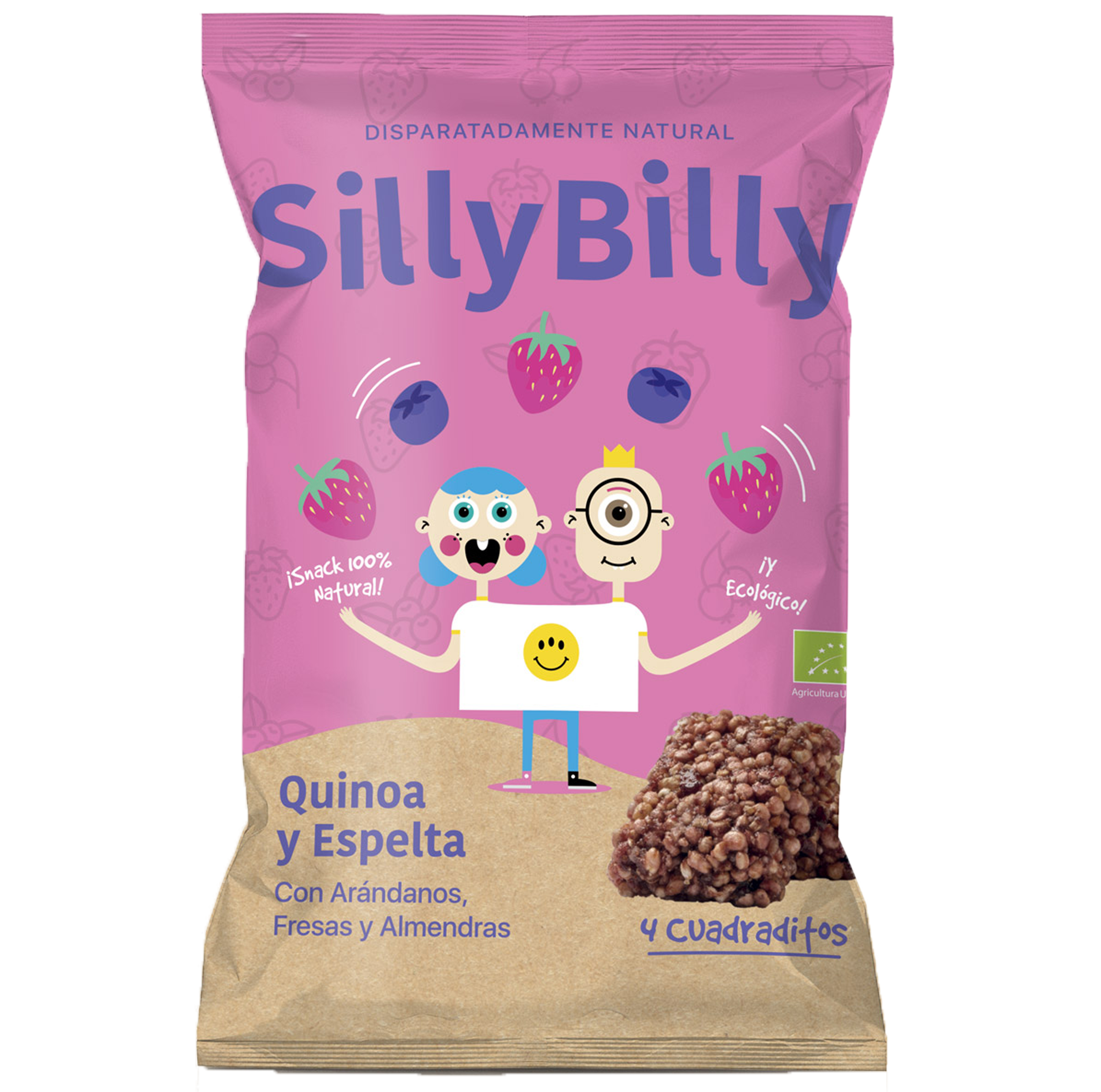 SillyBilly - Venta al por mayor Barrita de aperitivo - Cuadrados de Quinoa, Espelta, Arándanos, Fresas y Almendras3