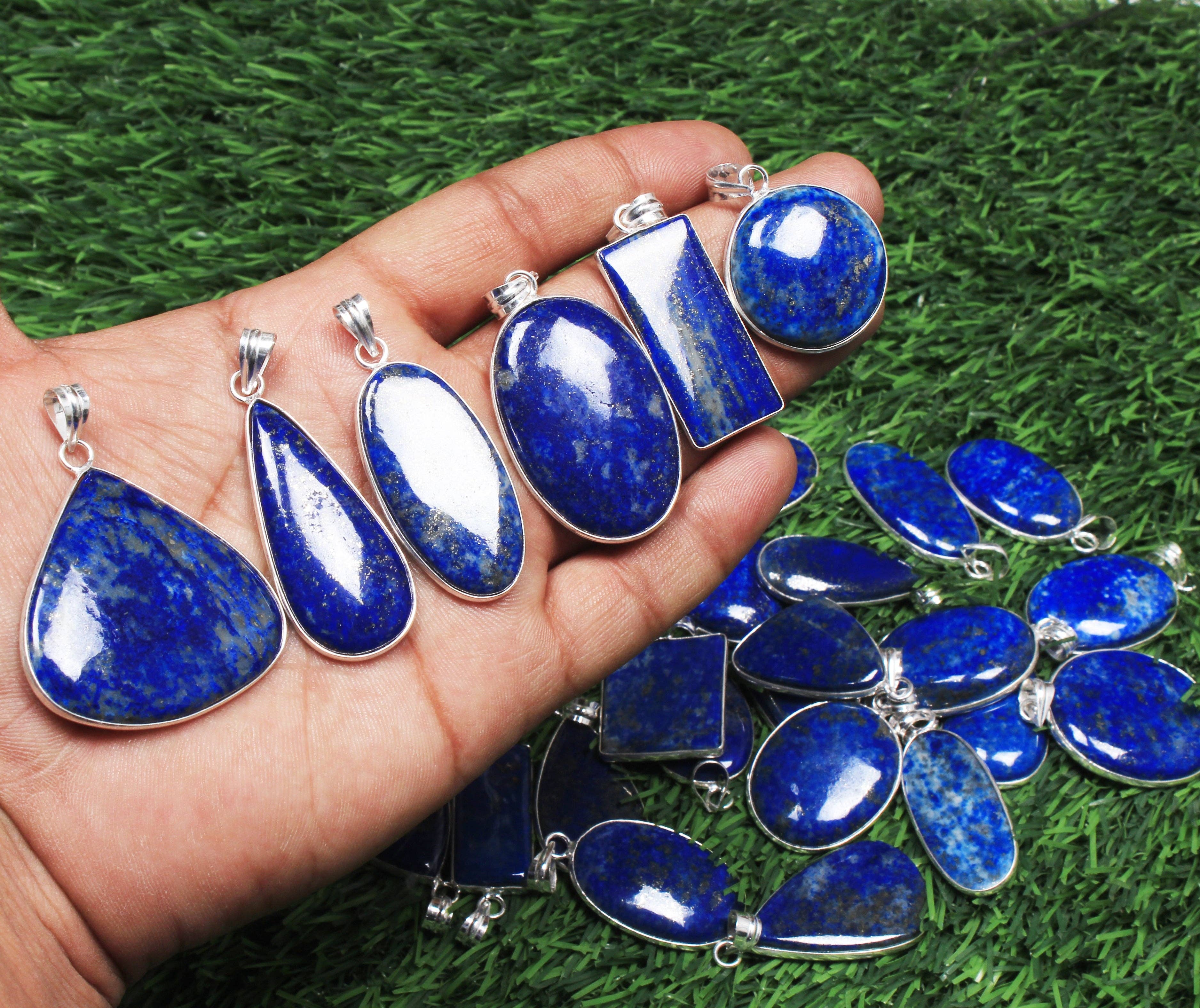 Handmade Jewels - Wholesale Individual Charm/Pendant - Lapis Lazuli Minimalist Pendants -  Handmade, Silver-Plated, Wholesale15