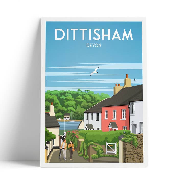 Dittisham Travel Poster - Quaint Cottages & Local Wildlife for wholesale by Printagonist