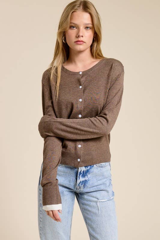 Charlotte Avery - Wholesale Cardigan - Dames - Cardigan met contrasterende manchetten van kasjmiermix1