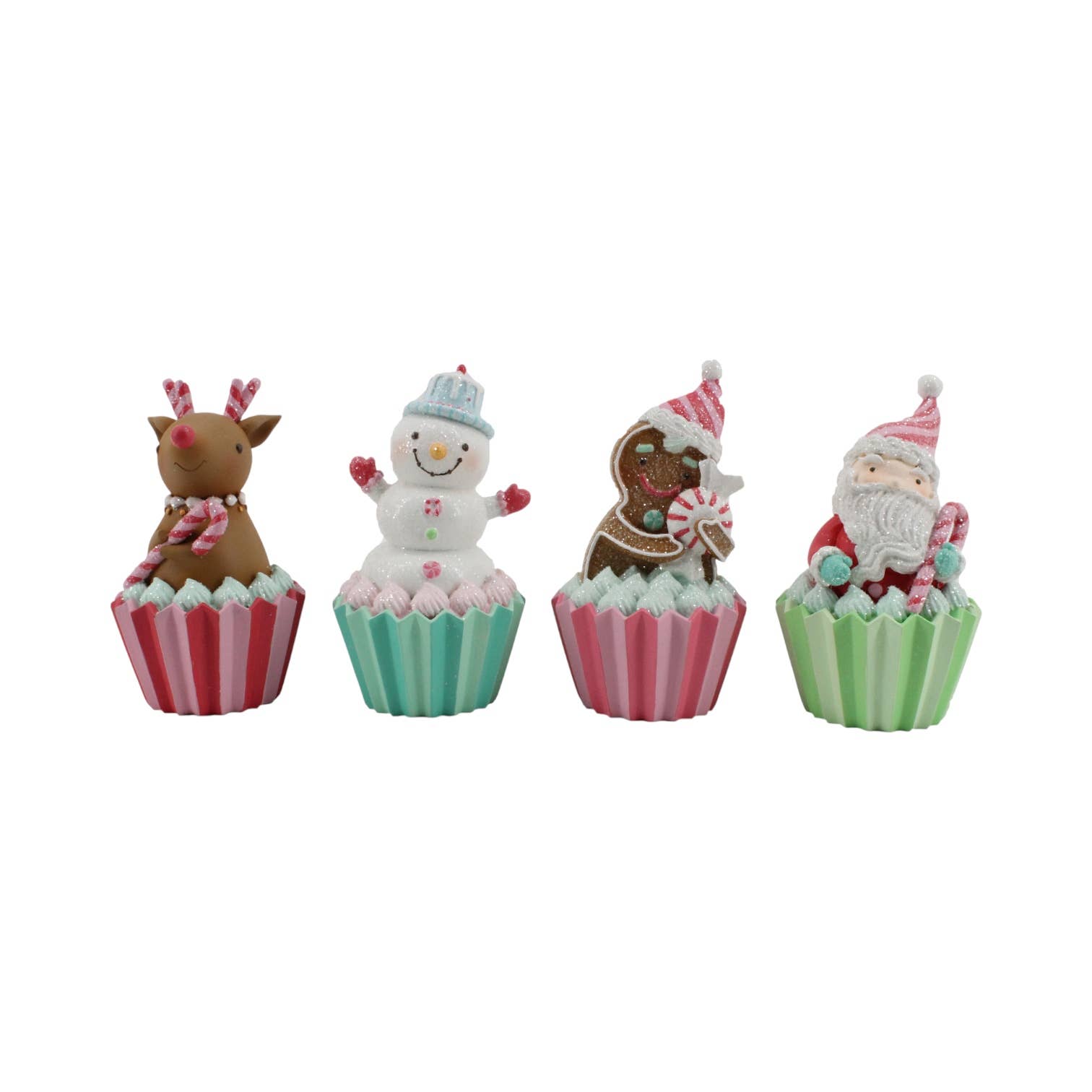 December Diamonds – Großhandel Weihnachtsschmuck – 4er-Set Charakter-Cupcakes, 5 Zoll