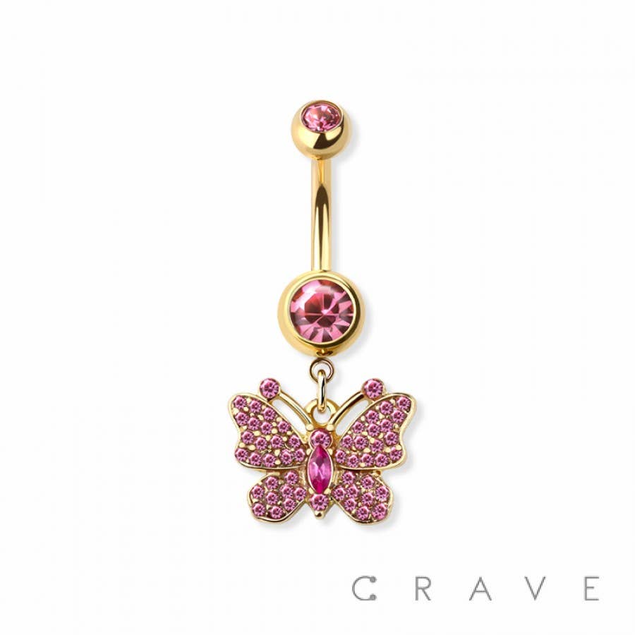 CRAVE - Wholesale Navelring - EDELSTEEN VLINDER BENGELEN 316L CHIRURGISCH STALEN NAVELRING0