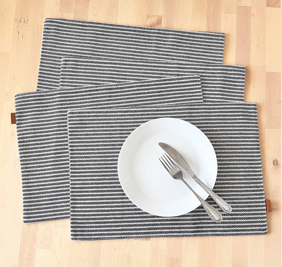 Fennco Styles - Wholesale Placemat - Grey Braided Stripe Two-Side Use Reversible Placemat4