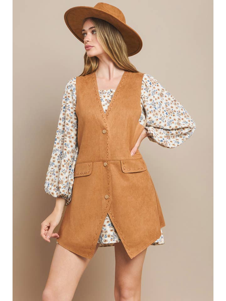 WISTERIA LANE - Wholesale Outerwear Vest - Women's - SUEDE MIDI VEST - RUST 6432JIA 13