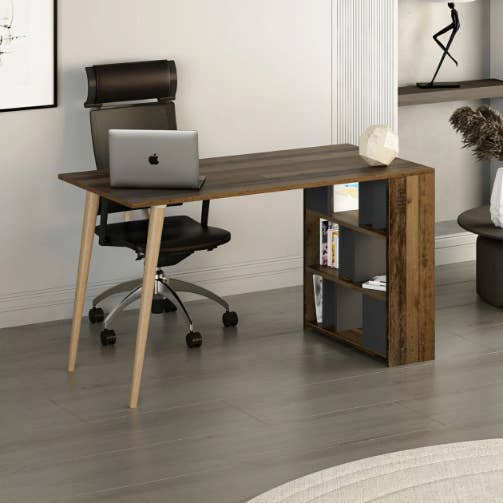 benjashop - Venta al por mayor Estanterías - Escritorio de estudio con estantería - Estilo antiguo/Antracita3