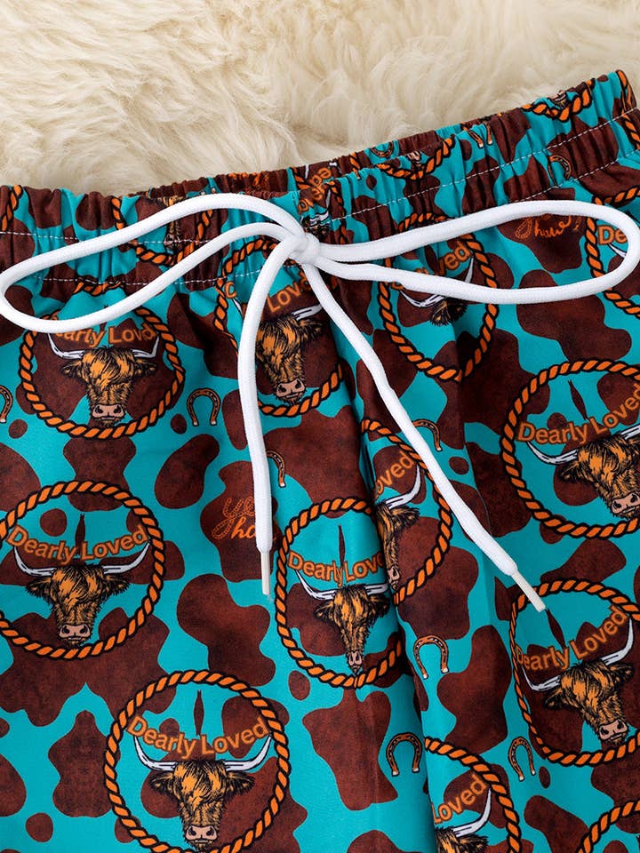 Kids Charm Online - Wholesale Swim Shorts - Kids - Teal with orange trim boys western trunks. SWB50019 Jean